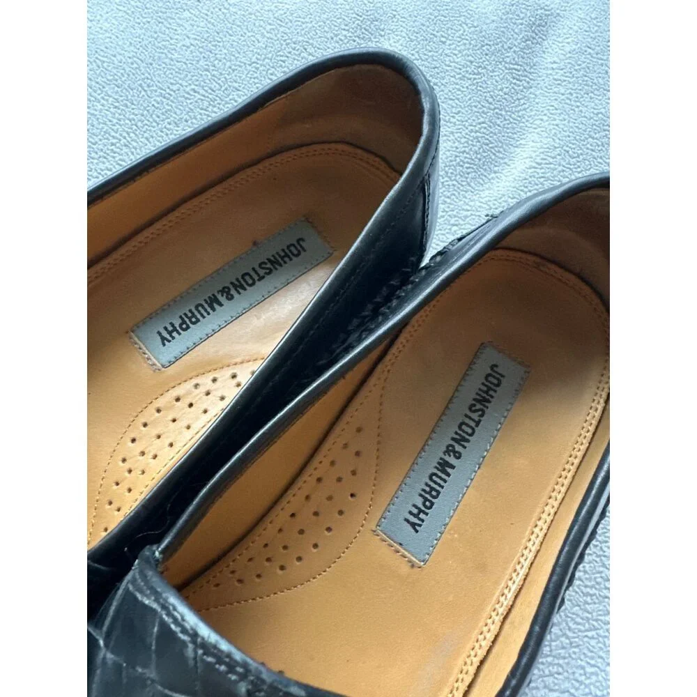 Johnston Murphy‎ Shoes Mens 9 Woven Leather Slip on Black Casual